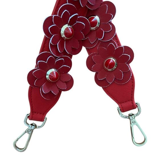 New Red Colored Flowers PU Leather Shoulder/Crossbody Bag Strap - Picture 6 of 6